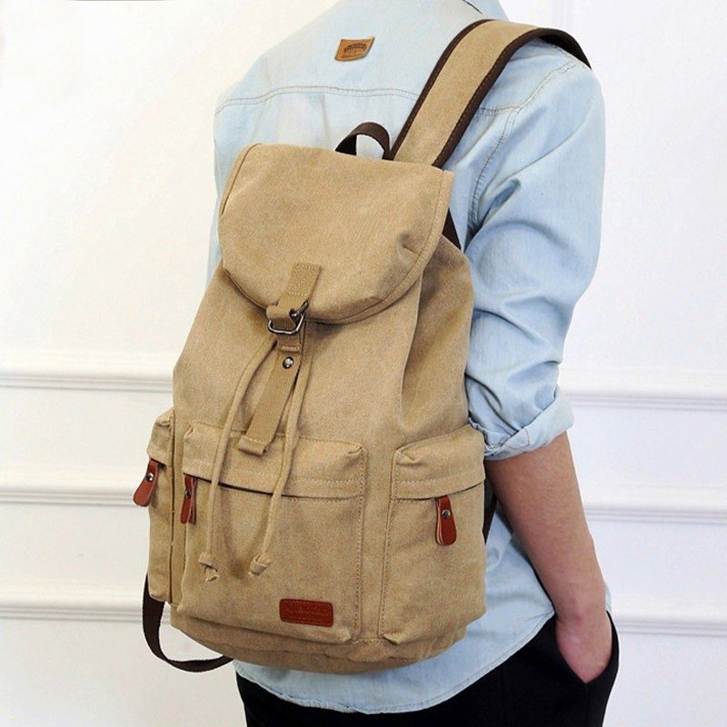复古帆布双肩包 户外旅行电脑背包